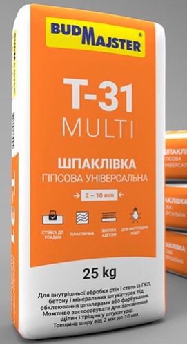 Шпаклівка Т-31 універсальна гіпсова, 25 кг, BUDMAJSTER